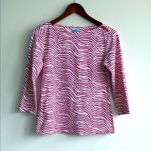 J. McLaughlin Pink and White Fitted 3/4 Sleeve Blouse Zebra‎ Print Sz Small